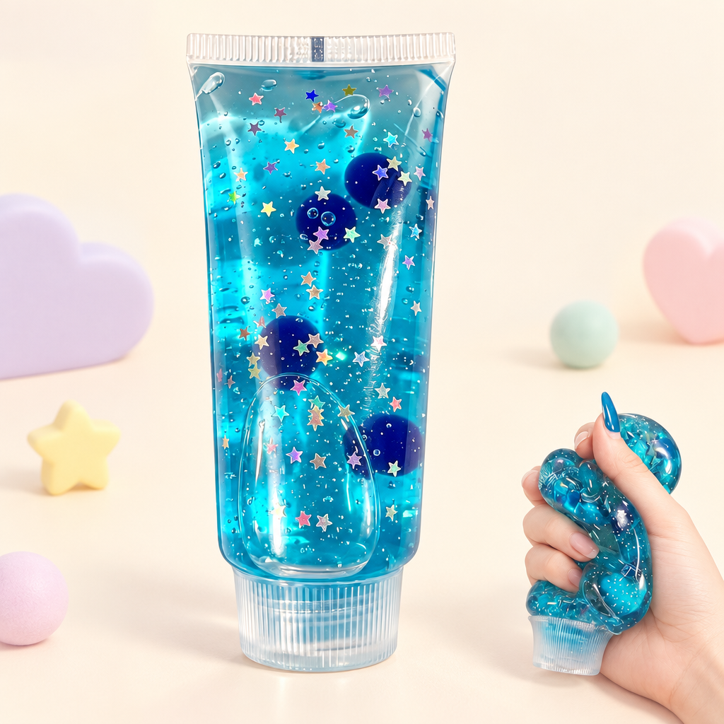Goo Tube Blueberry squishy by Mimomo - in hand for size