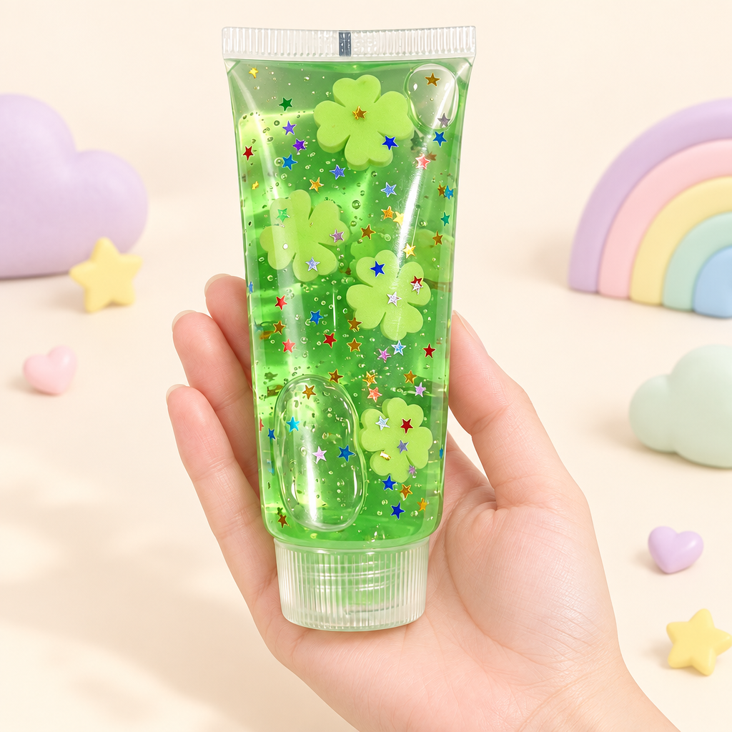 Goo Tube Lime squishy by Mimomo - in hand for size