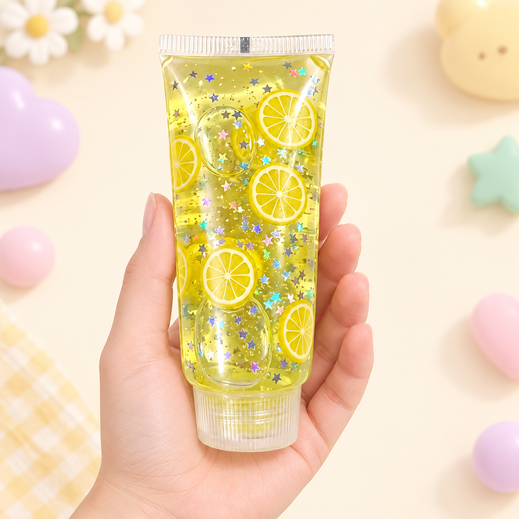 Goo Tube Lemon squishy by Mimomo - in hand for size