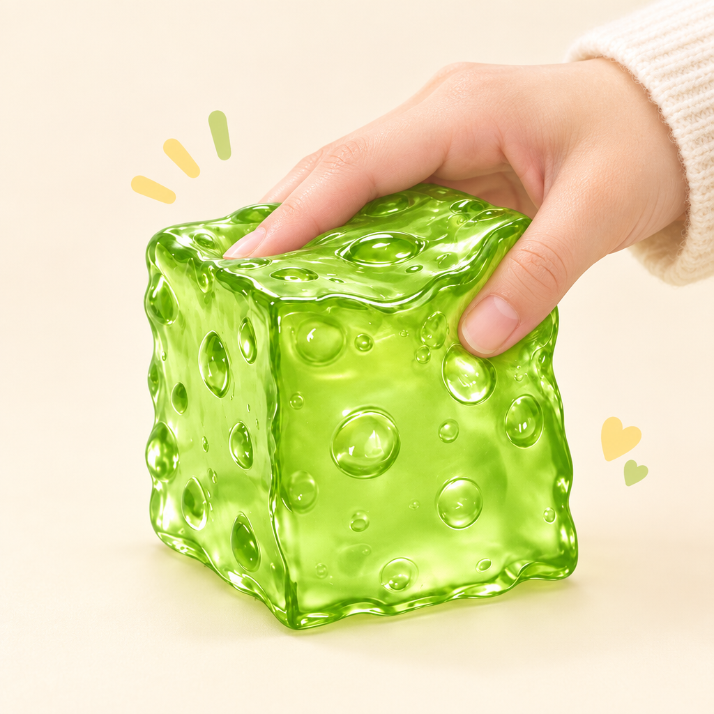 Cubie Lime squishy by Mimomo - squeeze demo
