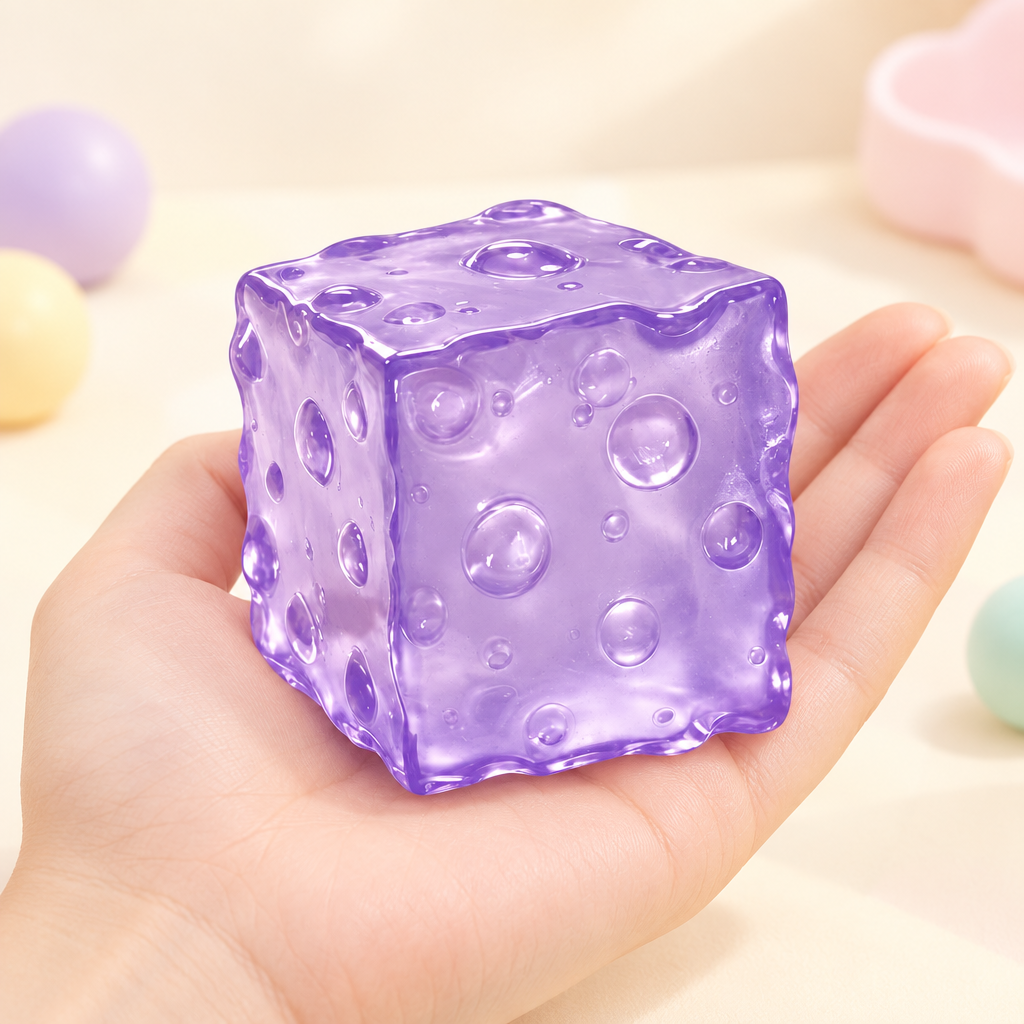 Cubie Grape squishy by Mimomo - in hand for size
