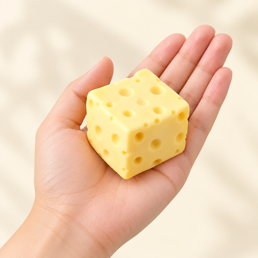 Cheesy Classic squishy by Mimomo - in hand for size